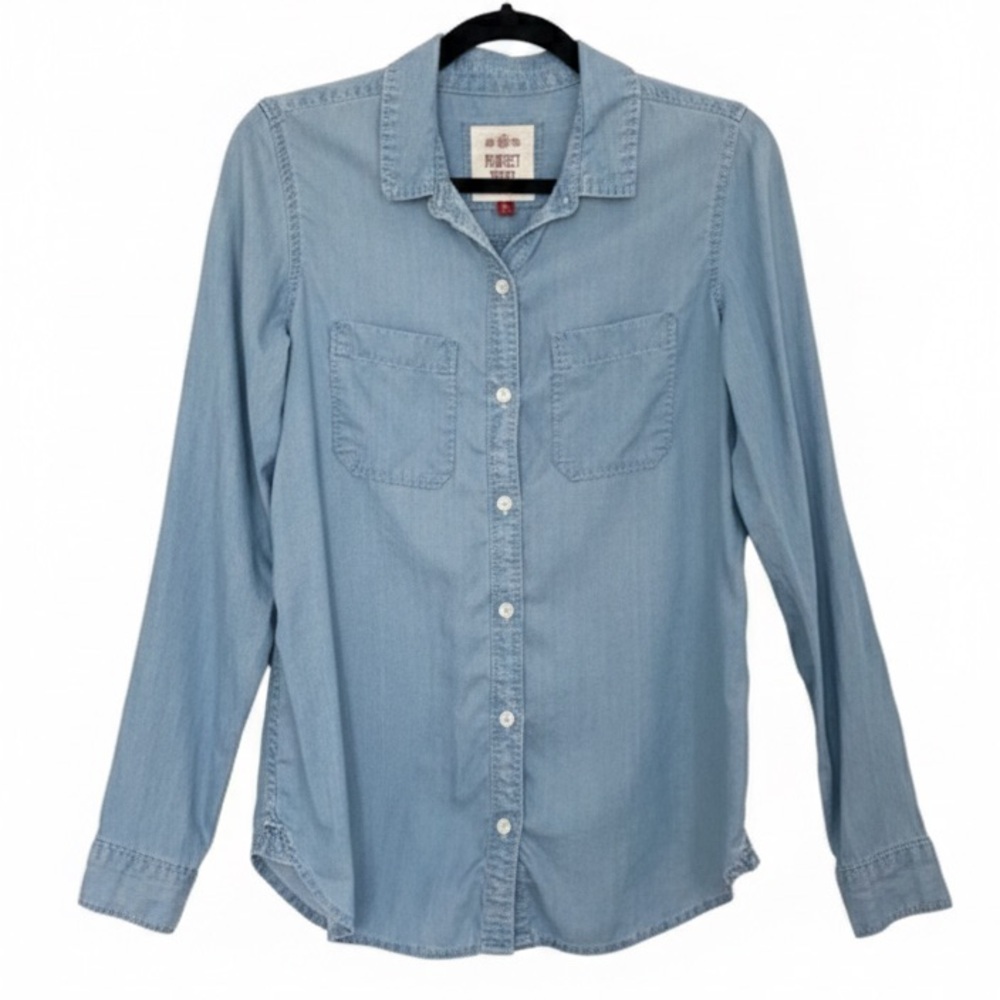 SO Women’s Blue Chambray Button Down Shirt‎ Lightweight Ultra Soft Relaxed Fit S